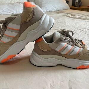 Adidas Sneakers with Orange and Tan Accents- Women’s Size 10- Lightly Worn